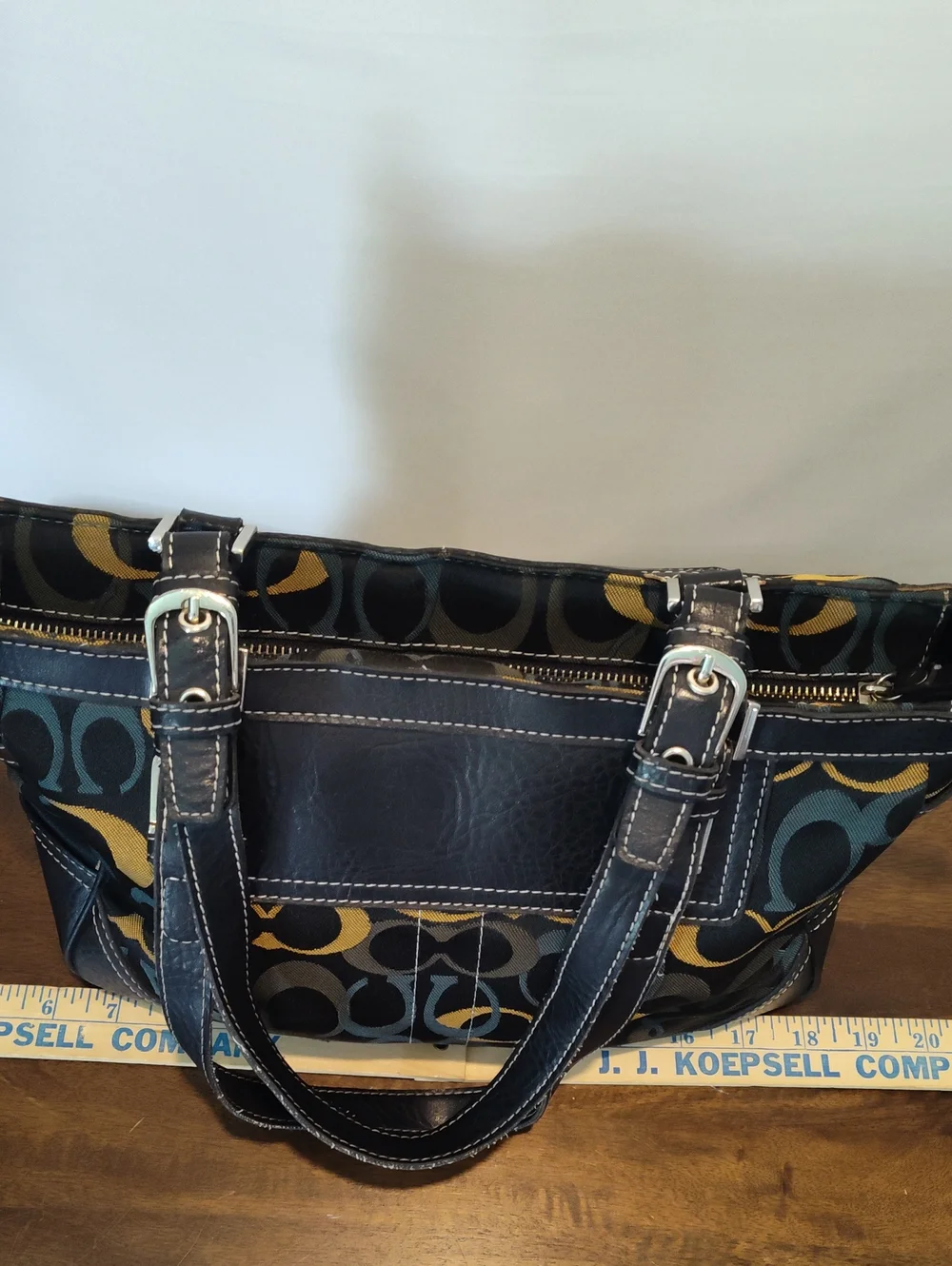 Coach Signature Shoulder Bag in Black, Blue, Green & Gold
